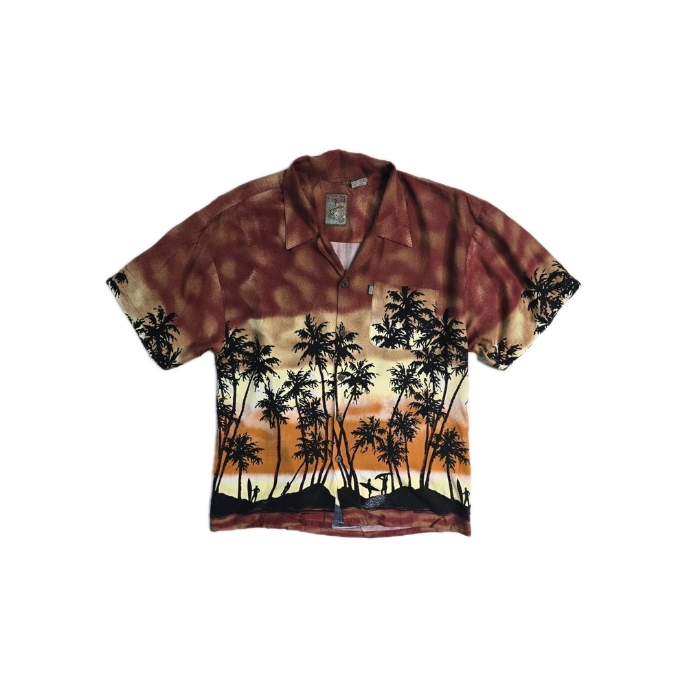 Pineapple Connection Hawaiian Sunset Palm Trees Silhouette, Men's XL button up